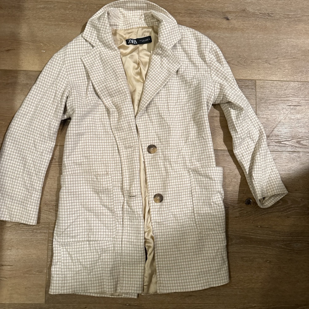 Zara Beige Checkered Women's Blazer